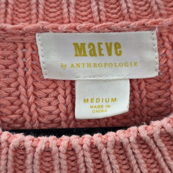 Maeve Anthropologie Sweater Womens Medium Pink Chunky Ribbed Knit Pullover Warm - Picture 5 of 9